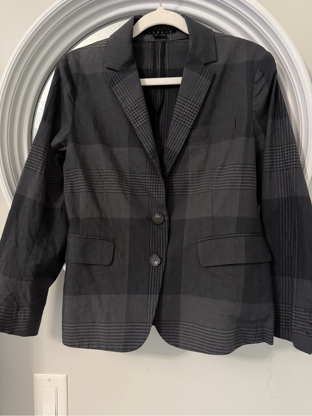 Theory Grey Mixed Multi Plaid Single Breasted Tailored Blazer Jacket Sz